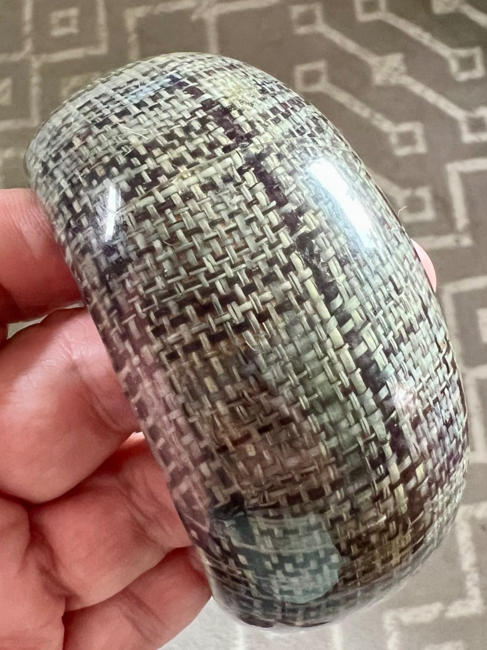 Wood Bangle with Grey Bouclé Fabric Under Acrylic - Picture 4 of 5